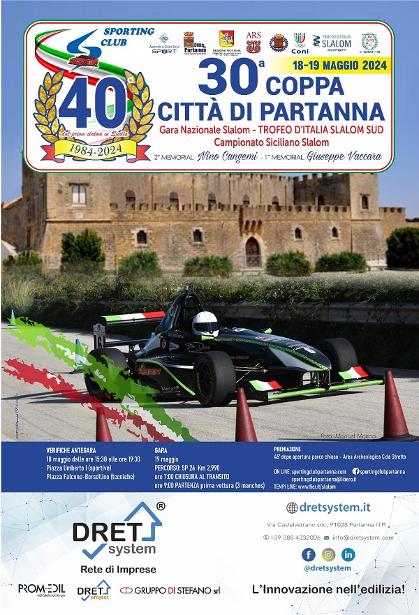 Automobilismo – In chiusura le iscrizioni alla 30^ Coppa Città di Partanna, manifestazione valevole per il Trofeo d’Italia Slalom Sud